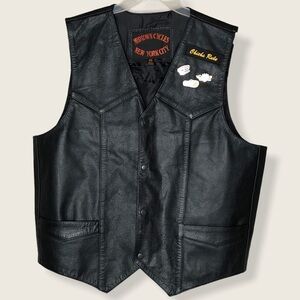 Women’s Black Leather Biker Vest Sz 46